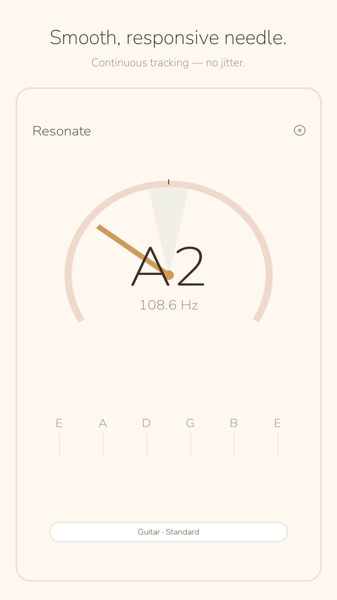 Resonate Tuner tracking pitch with cents accuracy while a note is played
